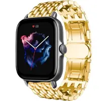 Strap-it Stalen Smartwatch bandje - Geschikt voor bandje Xiaomi Amazfit Bip / Bip Lite / Bip S / Bip U / Bip U Pro / Amazfit GTS / GTS 2 / GTS 3 / GTS 4 - Mini bandje - Stalen draak band - Goud