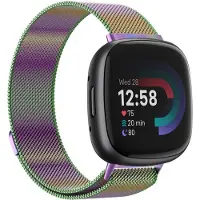 Strap-it Smartwatch bandje - Milanees bandje - geschikt voor Fitbit Versa 4 / Fitbit Sense 2 - regenboog - Maat: Maat L