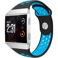 Strap-it Siliconen Smartwatch bandje - Geschikt voor Fitbit Ionic sport band - zwart/blauw - Horlogeband / Polsband / Armband - Maat: Maat S