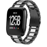 Strap-it Stalen Smartwatch bandje - Geschikt voor Fitbit Versa / Versa 2 stalen bandje - zwart/zilver - Horlogeband / Polsband / Armband