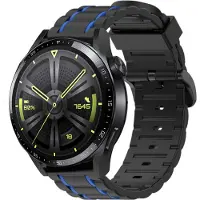 Strap-it Sport siliconen gesp bandje - geschikt voor Huawei Watch GT 1 / GT 2 / GT 3 / GT 3 Pro / GT 4 46mm / GT 2 Pro / GT Runner / Watch 3 (Pro) / Watch 4 (Pro) / Watch Ultimate - zwart/blauw