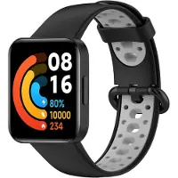Strap-it Siliconen Smartwatch bandje - Geschikt voor Redmi Watch 2 - Lite sport bandje - zwart/grijs - Horlogeband / Polsband / Armband