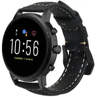 Strap-it Smartwatch bandje leer - geschikt voor Fossil Gen 5 / Gen 5e 44mm / Gen 6 44mm - zwart