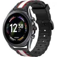 Strap-it Special Edition siliconen bandje - geschikt voor Fossil Gen 6 44mm / Gen 5e 44mm / Gen 5 - zwart/wit/rood