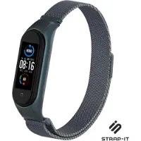 Strap-it Milanees Smartwatch bandje - Geschikt voor Xiaomi Mi Band 5 / 6 Milanese band - titanium grijs - Horlogeband / Polsband / Armband