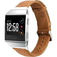 Strap-it Leer Smartwatch bandje - Geschikt voor Fitbit Ionic lederen bandje - bruin - Horlogeband / Polsband / Armband