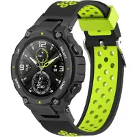 Strap-it Siliconen Smartwatch bandje - Geschikt voor Amazfit T-Rex - Pro sport bandje - zwart/groen - Horlogeband / Polsband / Armband