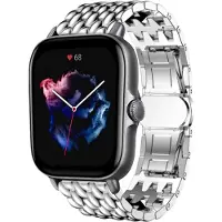Strap-it Stalen Smartwatch bandje - Geschikt voor bandje Xiaomi Amazfit Bip / Bip Lite / Bip S / Bip U / Bip U Pro / Amazfit GTS / GTS 2 / GTS 3 / GTS 4 - Mini bandje - Stalen draak band - Zilver