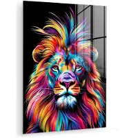 MuchoWow Glasschilderij 120x160 cm - Schilderij acrylglas - Leeuwen - Kleurrijk - Zwart - Dieren - Foto op glas - Muurdecoratie woonkamer - Wanddecoratie slaapkamer - Schilderijen
