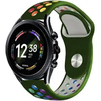 Strap-it Siliconen sport bandje - geschikt voor Fossil Gen 6 44mm / Gen 5 / Gen 5e 44mm - legergroen/kleurrijk