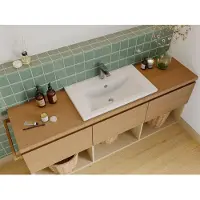 Vente-unique Rechthoekige voorbouwwastafel voor badkamer in keramiek - 71,5 cm - Wit - YASMAC II