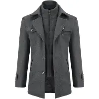 Allthemen Heren Korte Jas met Opstaande Kraag Mantel - Wollen Winterjas Business - M