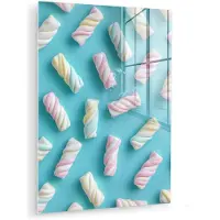 MuchoWow Glasschilderij 30x40 cm - Schilderij acrylglas - Spekjes - Pastel - Snoep - Blauw - Foto op glas - Muurdecoratie woonkamer - Wanddecoratie slaapkamer - Schilderijen