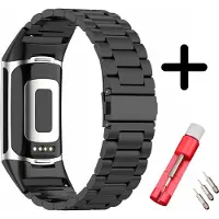 Strap-it Geschikt voor Fitbit Charge 5 / Fitbit Charge 6 bandje staal zwart + toolkit