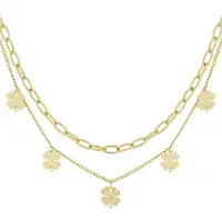 Yehwang Layered luck ketting - Goud kleur - Stainless Steel - Klaver - Klavertje - Ketting - Luck - Cadeau