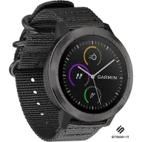 Strap-it Nylon gesp smartwatch bandje - geschikt voor Garmin Vivoactive 3 / Vivoactive 5 / Venu / Venu SQ / Vivomove HR / Forerunner 245 / 570 - 42mm / 645 - zwart