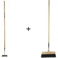 Synx Tools Rechte Schoffel 18 cm +Nylon Straatbezem Zwart 40cm - 160cm Staal met Handvat - Schoffel - Nylon