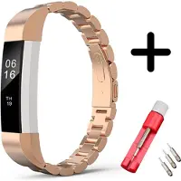 Strap-it Stalen schakel bandje - geschikt voor Fitbit Alta / Fitbit Alta HR - rosé goud + inkort toolkit