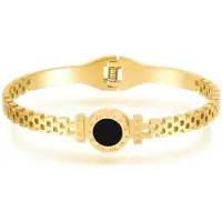 Ds Damesarmband - RVS - Goud Zwart - Romeinse Cijfers Love - Zwart Acryl