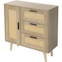 ML-Design ladekast met 1 deur en 3 lades 74x76x30 cm eiken uitstraling dressoir met rotan front en stevige houten poten highboard buffetmeubel opbergkast voor de woonkamer en gang voor extra opslag