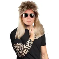 Boland Rocker/biker verkleed set voor heren - Carnaval verkleed pruik blond - met 2 Tattoo sleeves black tribal