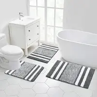 Karma 3 Stuks Luxe Badmat En Voetstuk Mat Set Super Zachte Microfiber Fluffy Badkamer Tapijt Machine Wasbaar Absorberende Douche Tapijten Voor Badkamer
