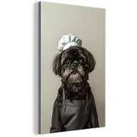 MuchoWow Aluminium schilderij 120x180 cm - Wanddecoratie metaal - Kokskleding - Zwart - Hondje - Metalen muurdecoratie woonkamer - Decoratie industrieel - Foto op dibond - Industriële accessoires slaapkamer