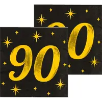 Paper Dreams Paperdreams Verjaardag feest servetten - leeftijd 90 jaar - 32x stuks - zwart/goud - sterren - 33 x 33 cm