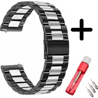 Strap-it Strap-t Stalen schakel bandje - geschikt voor Garmin Vivoactive 4 / Venu 2 - zwart/zilver + inkort toolkit