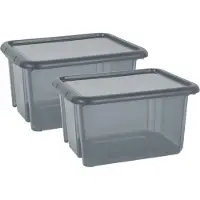 Eda Opbergbox 30L - 2x - grijs - stapelbaar - L44 x B36 x H25 cm - kunststof - Bak/doos met deksel