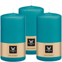 Wiedemann Cilinderkaars/stompkaars - 3x - turquoise blauw - 13 x 7 cm - 52 branduren - zuilkaarsen