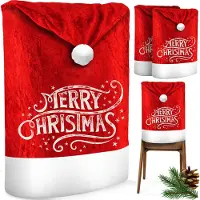 Kesser Stoelhoes voor Kerst - Premium Hoes voor eetkamer stoelen Kerstdecoratie Stoelbekleding vor Kerstmis en Feestelijke Kerstmuts Kerstversiering - Rood-Wit, Merry Christmas, Set van 6