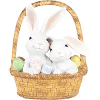 Clayre & Eef Decoratie Beeld Konijnen 17x13x20 cm Wit Bruin Kunststof