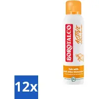 Borotalco - Deodorant Spray - Active - Mandarin & Neroli Fresh - 0% Alcohol - 150 ml - Voordeelverpakking - 12 stuks