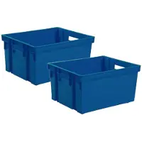 Eda Opbergkrat stapelbaar - 15x - kunststof - 30 Liter - L44 x B35 x H24 cm - blauw