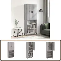 vidaXL Hoge Kast - 69,5x34x180 cm - Grijs Sonoma Eiken Hoge Kast - Grijze Kast - Houten Kast - Opslagoplossing - Woonkamermeubel