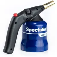 Specialist Gasbrander + met piëzo-ontsteking en metalen behuizing, geschikt voor gebruik met 190 gram gas.