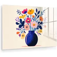 MuchoWow Glasschilderij 120x80 cm - Schilderij acrylglas - Vaas - Bloemen - Boeket - Foto op glas - Muurdecoratie woonkamer - Wanddecoratie slaapkamer - Schilderijen