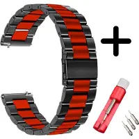 Strap-it Strap-t Stalen schakel bandje - geschikt voor Garmin Vivoactive 4 / Venu 2 - zwart/rood + inkort toolkit