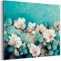 MuchoWow Aluminium schilderij 80x60 cm - Wanddecoratie metaal - Bloemen - Blauw - Natuur - Wit - Metalen muurdecoratie woonkamer - Decoratie industrieel - Foto op dibond - Industriële accessoires slaapkamer