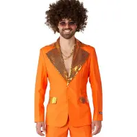 Suitmeister Disco Kostuum - Heren Pak - Carnavalskleding - Koningsdag - Saturday Night Fever - Inclusief Jasje en Flare Pants - Oranje - Maat S