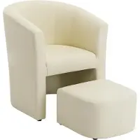 Vente-unique Fauteuil met holle rugleuning en poef in beige kunstleer – JOVANA