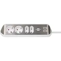 Brennenstuhl Estilo hoek-stekkerdoos met 4 contacten (2+2) en 2x USB / wit/RVS - 2 meter