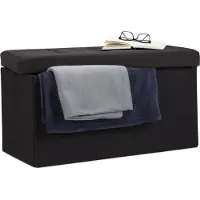 Relaxdays zitbank met opslagruimte - linnen - 38 x 76 x 38 cm - opbergdoos - robuuste bank zwart