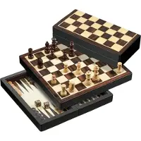 Philos Schaak-, backgammon- en dammen set, magnetisch, reisspeelbord, hout