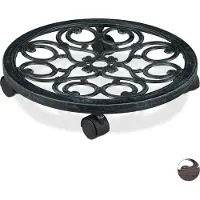 Relaxdays plantentrolley rond - metaal - binnen & buiten - antiek - Ø 38 cm - plantenonderzetter - groen