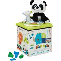 Relaxdays poef kinderkamer - dier design - opbergpoef vouwbaar - 31 x 31 x 31 cm - groen-wit