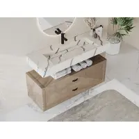 Vente-unique Hangende solid surface wastafel in wit marmer effect TAKOTNA - L.120.2 x B.45.2 x H.8 cm
