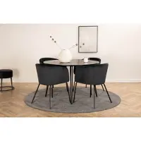 Ebuy24 DippØ115BLBL eethoek eetkamertafel zwart en 4 Berit eetkamerstal velours zwart.