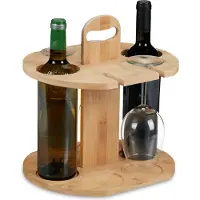 Relaxdays houder voor 2 wijnflessen en 4 glazen - bamboe - 30,5 x 30 x 25 cm - wijnglazenhouder
